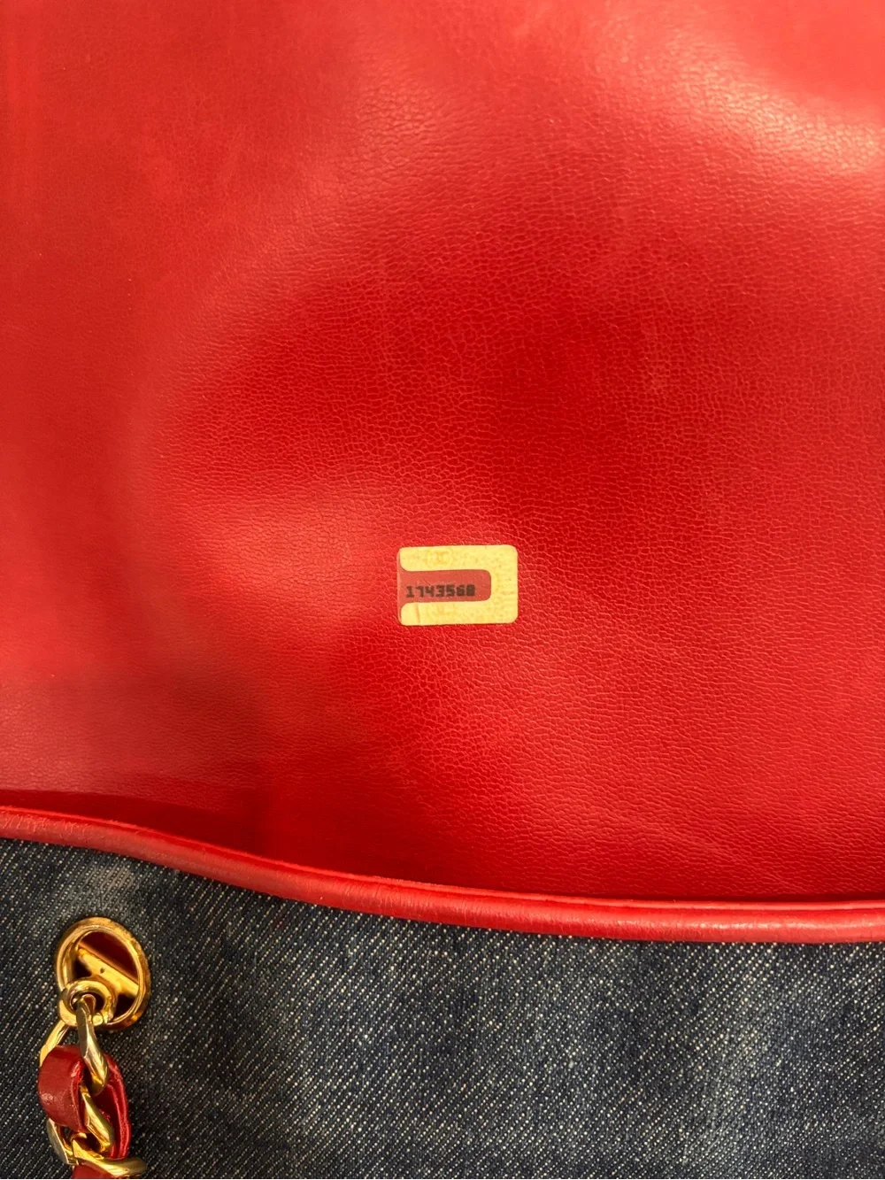 Authentic CHANEL denim red leather 1990s Jeans charm tote - Picture 11 of 14